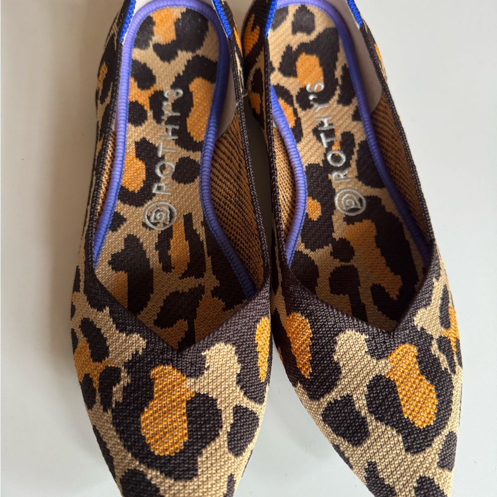 Rothy's Leopard Print Pointed Flats in Brown, Black & Gold